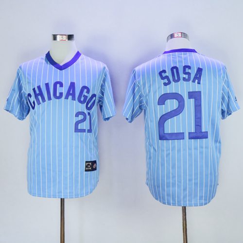 Cubs #21 Sammy Sosa Blue(White Strip) Cooperstown Throwback Stitched MLB Jersey